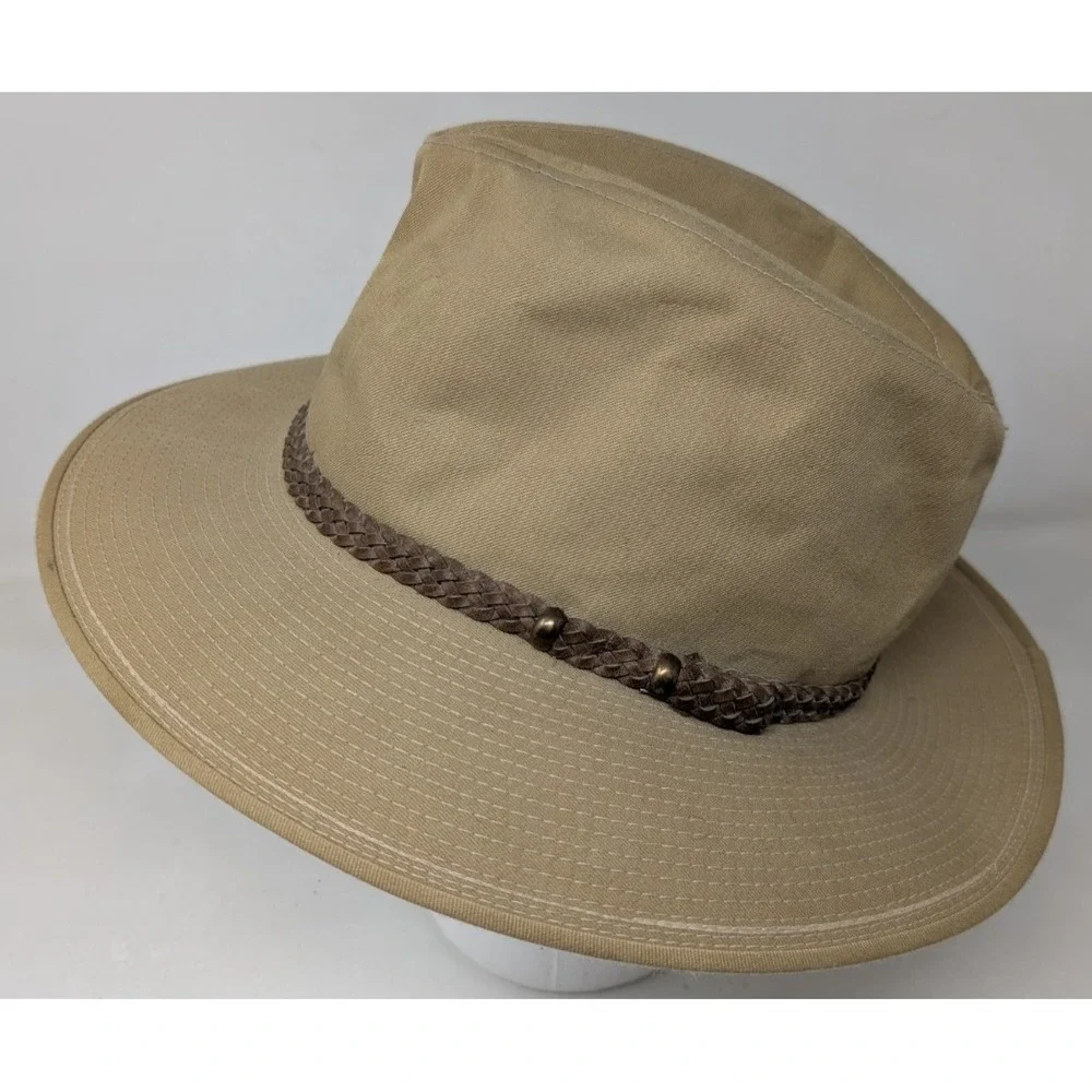 Vintage Fedora Hat Made in USA Men's Size Medium Safari Outdoor Canvas Sun Beige